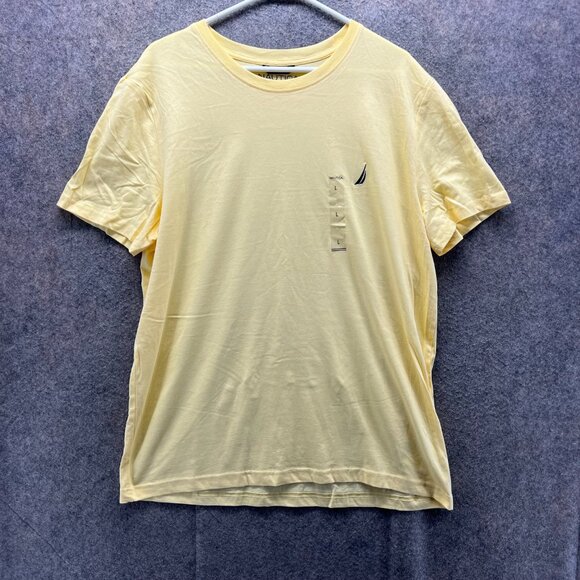 Nautica Shirt Mens Large Yellow Crewneck Logo Cotton Casual Tee Logo New - Picture 1 of 11